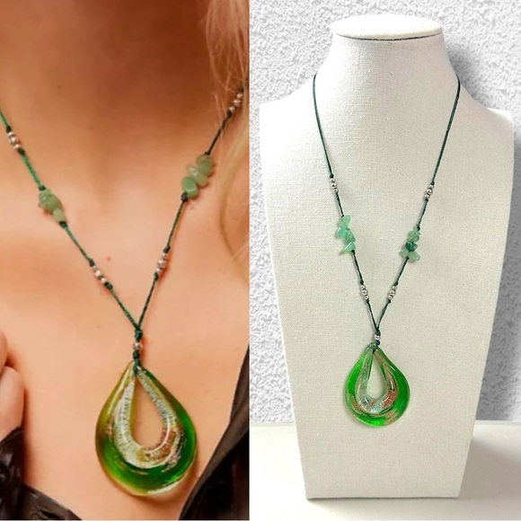 Free People Get Lost Cord Pendant Necklace in Green Gold NEW Bohemian Choker - Picture 1 of 10